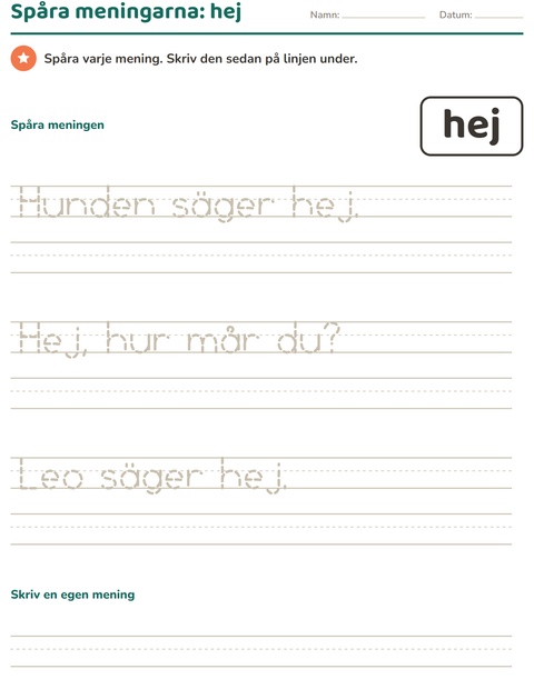 Förhandsvisning av Högfrekventa ord-arbetsblad för Förskoleklass