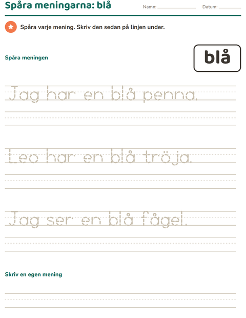 Förhandsvisning av Högfrekventa ord-arbetsblad för Förskoleklass