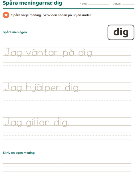 Förhandsvisning av Högfrekventa ord-arbetsblad för Förskoleklass