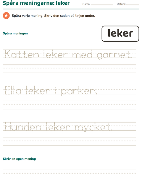 Förhandsvisning av Högfrekventa ord-arbetsblad för Förskoleklass