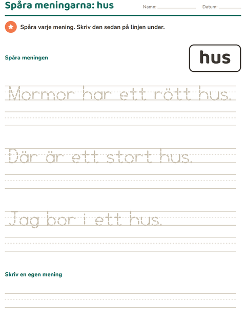 Förhandsvisning av Högfrekventa ord-arbetsblad för Förskoleklass