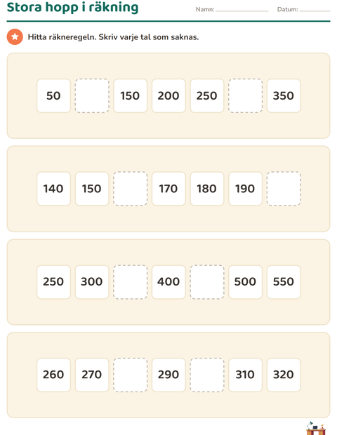 Förhandsvisning av Hundraruta-arbetsblad med Möbler för Årskurs 3