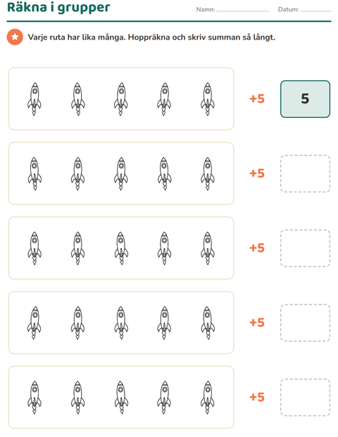 Förhandsvisning av Hundraruta-arbetsblad med Rymden SV för Årskurs 1