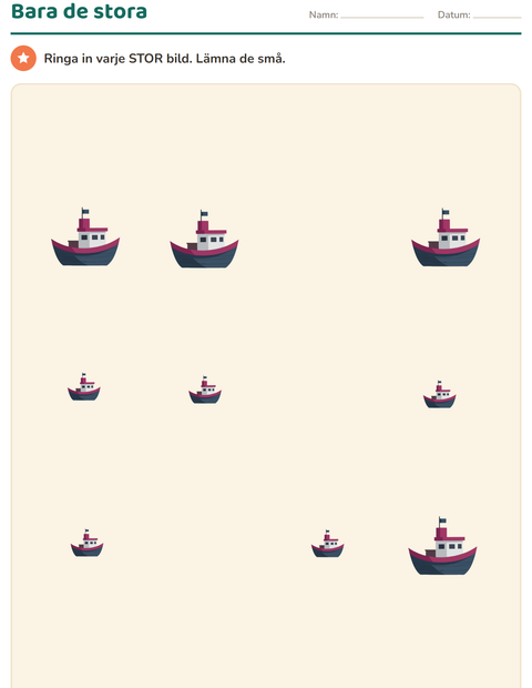 Förhandsvisning av Jämföra storlekar-arbetsblad med Fordon för Förskoleklass