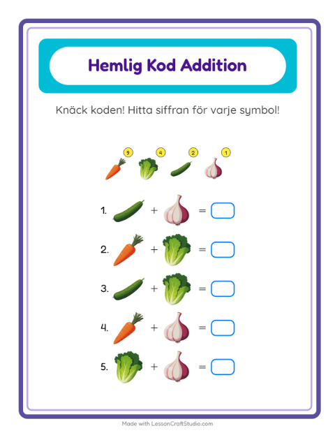Räknekod – Grönsaker