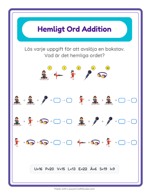 Räknekod hemligt ord – Aktiviteter