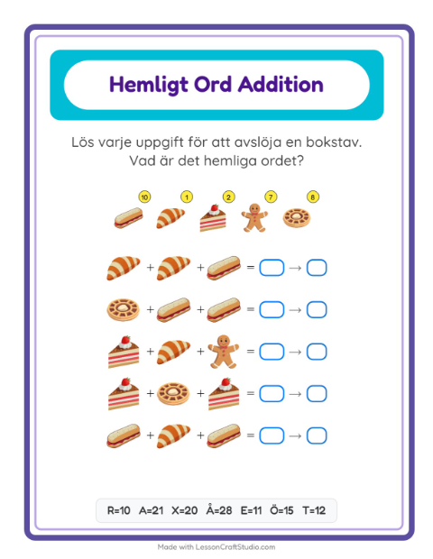 Räknekod hemligt ord – Bageri