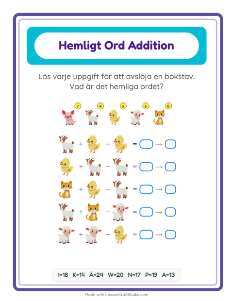 Räknekod hemligt ord – Bondgårdsdjur