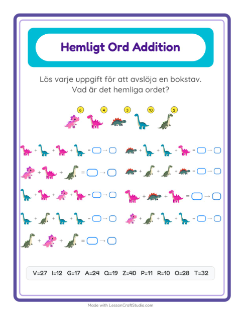 Räknekod hemligt ord – Dinosaurier