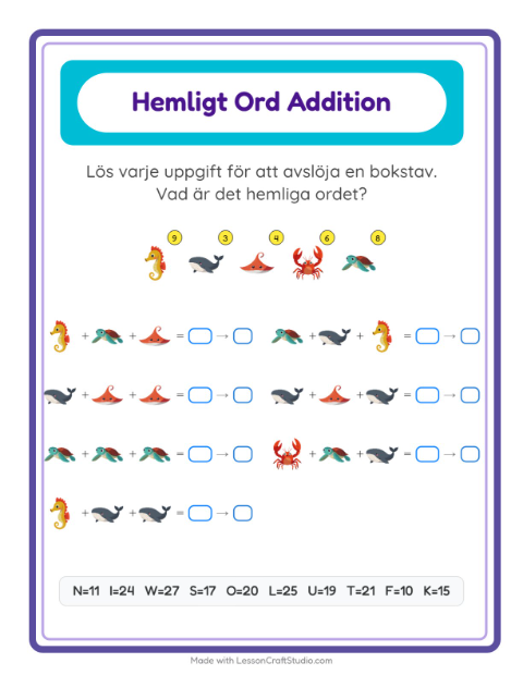 Räknekod hemligt ord – Havsliv