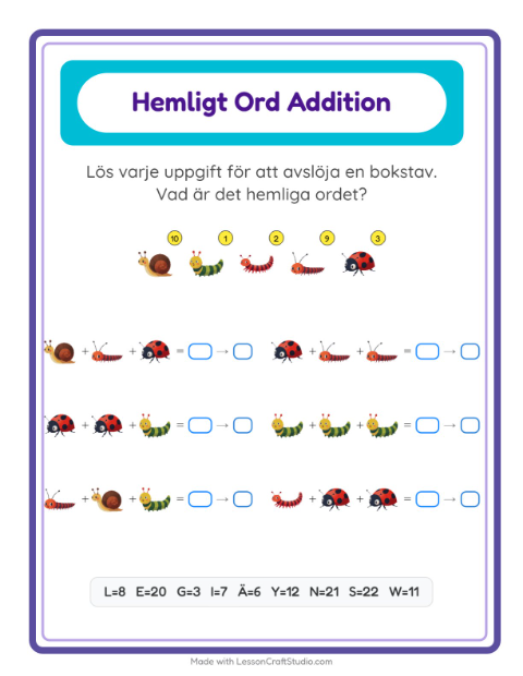 Räknekod hemligt ord – Insekter och kryp