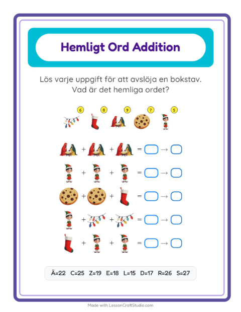 Räknekod hemligt ord – Jul