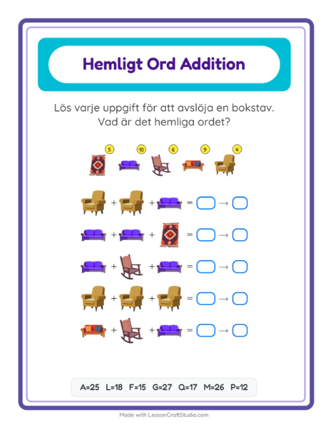 Räknekod hemligt ord – Möbler
