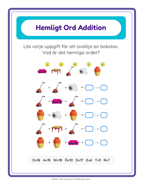 Räknekod hemligt ord – Runt huset