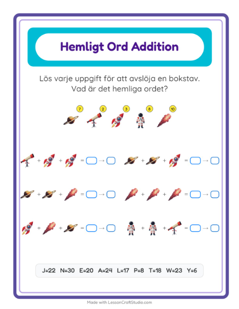 Räknekod hemligt ord – Rymden