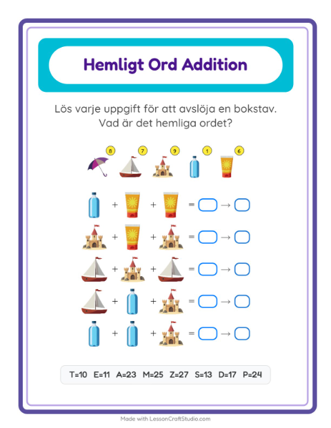 Räknekod hemligt ord – Strand