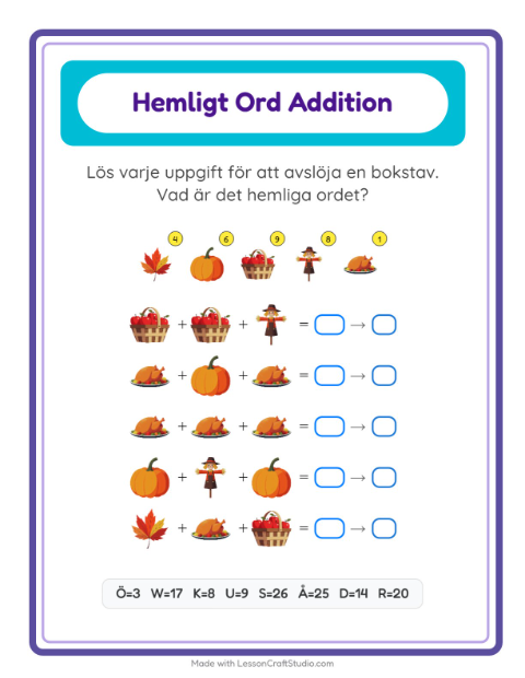 Räknekod hemligt ord – Thanksgiving