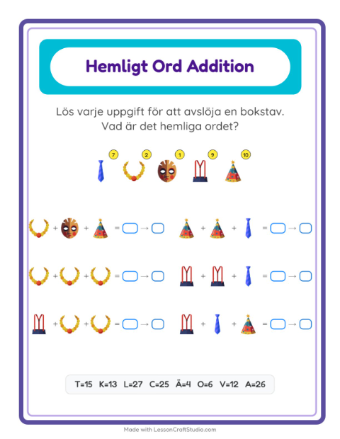 Räknekod hemligt ord – Tillbehör