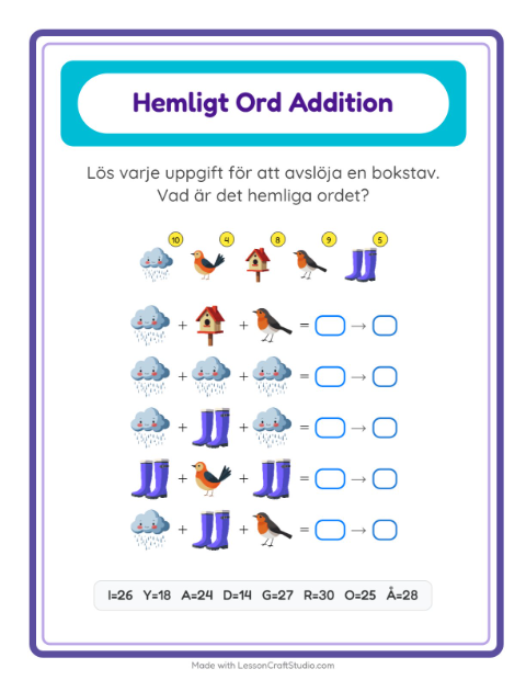 Räknekod hemligt ord – Vår