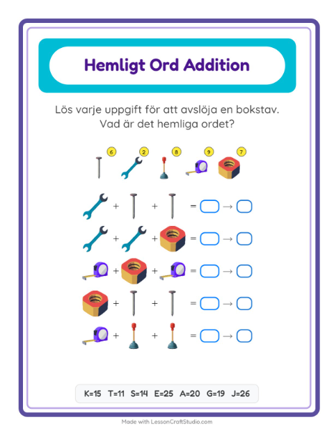 Räknekod hemligt ord – Verktyg
