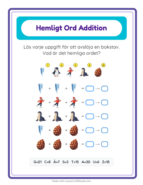 Räknekod hemligt ord – Vinter