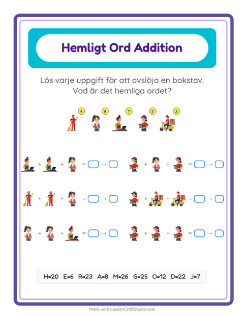 Räknekod hemligt ord – Yrken