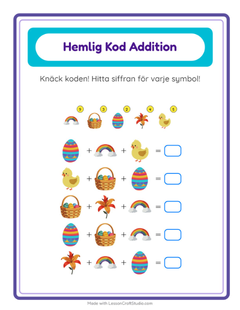 Räknekod med ägg – arbetsblad för årskurs 1 — 2