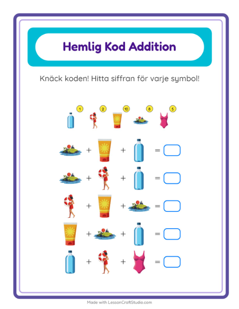 Räknekod med snäckor – arbetsblad för årskurs 1 — 2