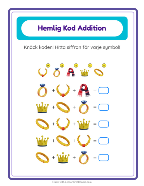 Räknekod med accessoarer – arbetsblad för årskurs 1 — 2