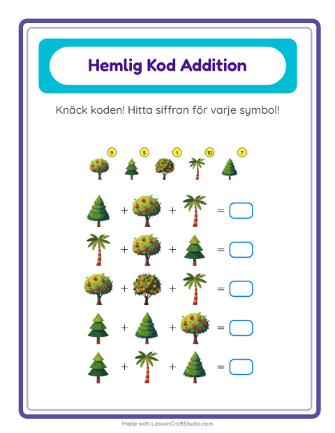 Räknekod med träd – arbetsblad för årskurs 1 — 2