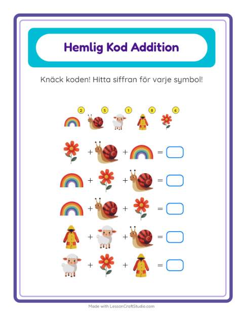 Räknekod med blommor – arbetsblad för årskurs 1 — 2