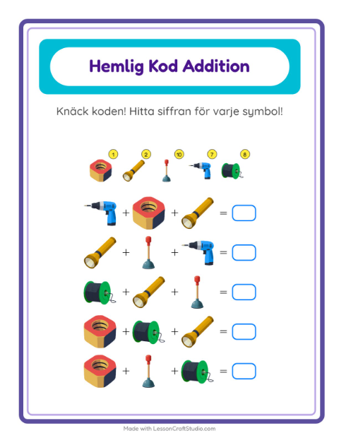 Räknekod med verktyg – arbetsblad för årskurs 1 — 2