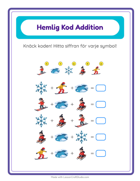 Räknekod med snöflingor – arbetsblad för årskurs 1 — 2