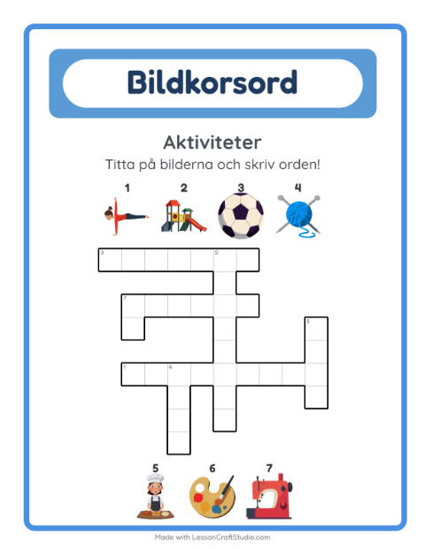 Förhandsvisning av Korsord-arbetsblad med Aktiviteter för Årskurs 2