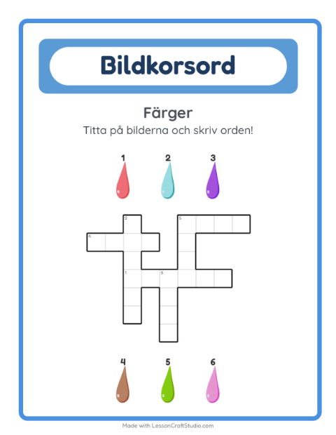 Förhandsvisning av Korsord-arbetsblad med Färger för Årskurs 2