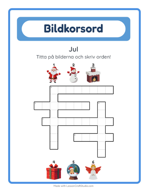 Förhandsvisning av Korsord-arbetsblad med Jul för Årskurs 2