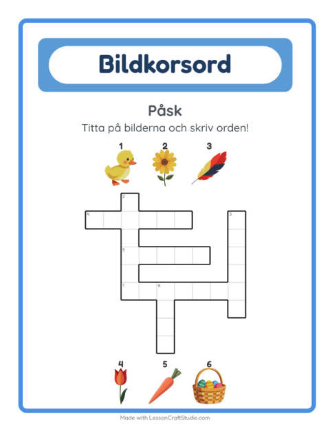 Förhandsvisning av Korsord-arbetsblad med Påsk för Årskurs 2