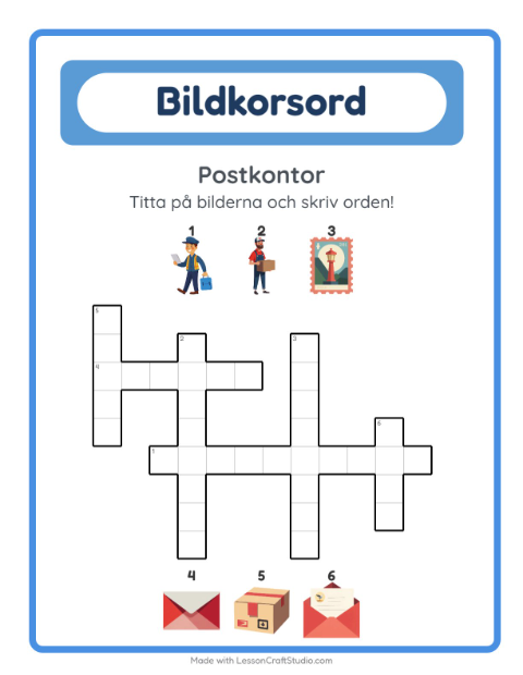 Förhandsvisning av Korsord-arbetsblad med Postkontor för Årskurs 2