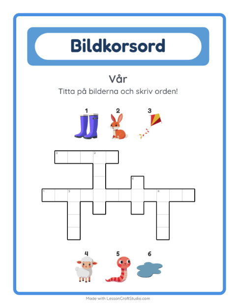 Förhandsvisning av Korsord-arbetsblad med Vår för Årskurs 2