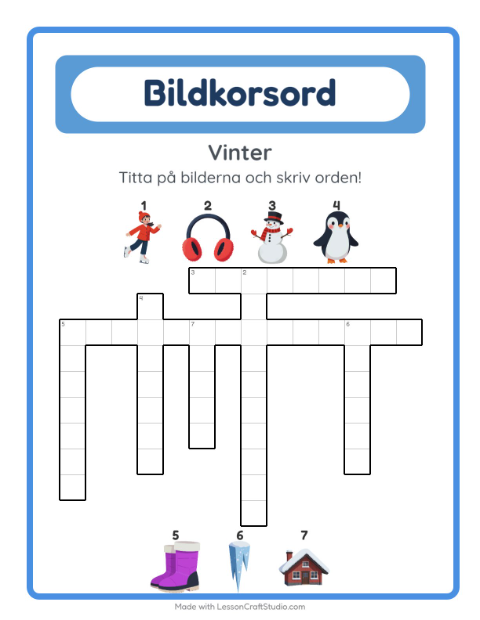 Förhandsvisning av Korsord-arbetsblad med Vinter för Årskurs 2