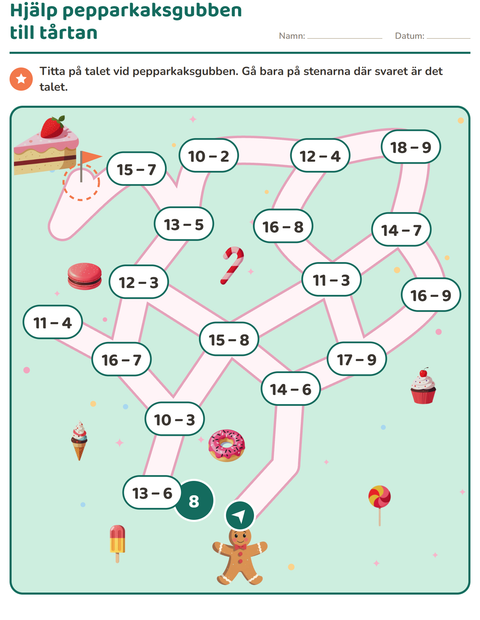 Förhandsvisning av Mattelabyrint: minus inom 20 med pepparkaksgubben