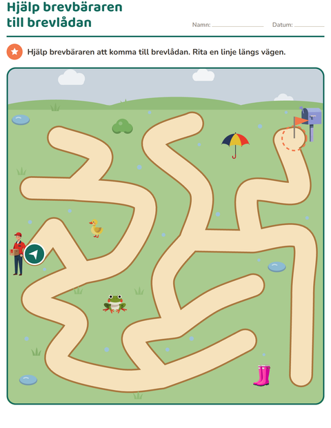 Förhandsvisning av Labyrintpyssel-arbetsblad för Förskoleklass
