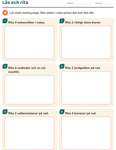 Förhandsvisning av Läs och gör-arbetsblad med Frukter för Årskurs 1