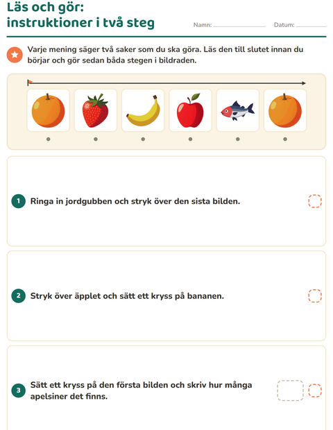 Förhandsvisning av Läs och gör-arbetsblad med I snabbköpet för Årskurs 1