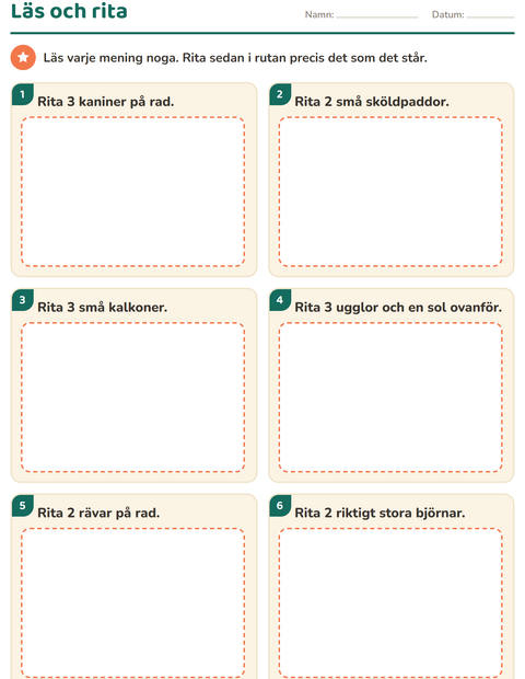 Förhandsvisning av Läs och gör-arbetsblad med Skogsdjur för Årskurs 1