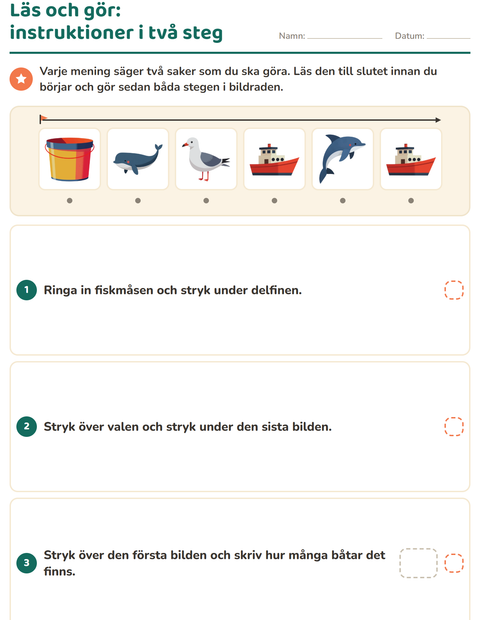 Förhandsvisning av Läs och gör-arbetsblad med Strand för Årskurs 1