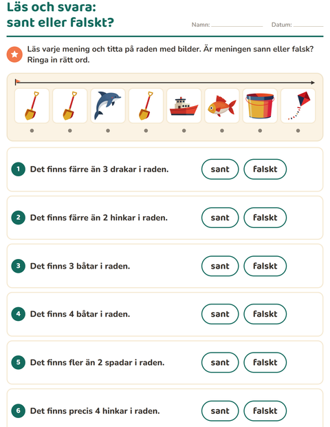 Förhandsvisning av Läs och gör-arbetsblad med Strand för Årskurs 1