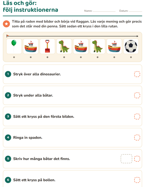 Förhandsvisning av Läs och gör-arbetsblad med Leksaker för Årskurs 1