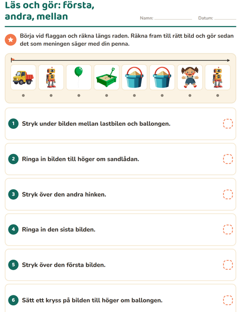 Förhandsvisning av Läs och gör-arbetsblad med Leksaker för Årskurs 1