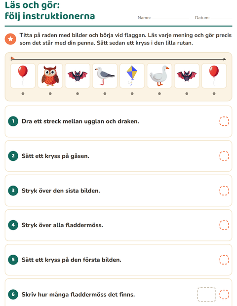 Förhandsvisning av Läs och gör-arbetsblad med Saker som flyger för Årskurs 1